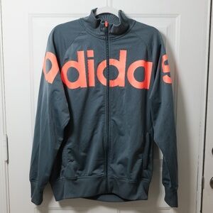Adidas Originals Track Jacket Mens Large Gray Orange Trefoil Full Zip Spell Out